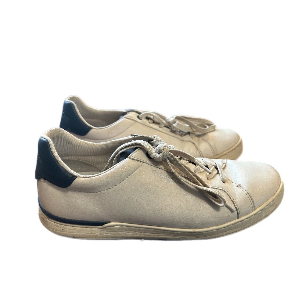 Coach C101 Low Top Sneakers Mens 10D‎ White Leather Navy Blue G4950